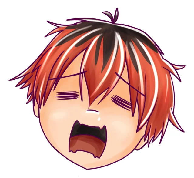 Ejemplo de carita: cara chibi de un chico pelirrojo llorando
